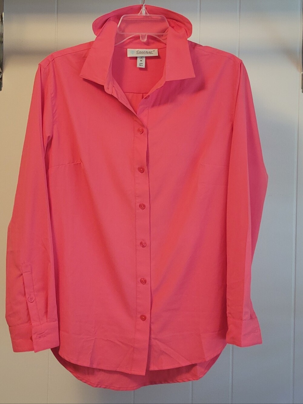 Coolibar vibrant coral UPF 50+ tested & certified classic button down shirt. M